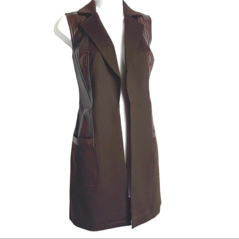 Gili Vegan Leather Trimmed Open Front Vest - 0